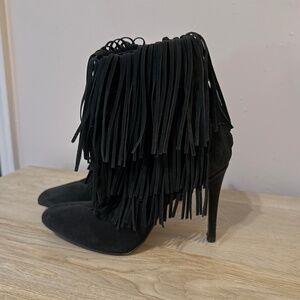 Like-New Zara Fringe Black Suede Booties Size 39